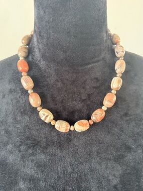 Jay king 925 silver Natural Brown & Orange Stone Bead Necklace
